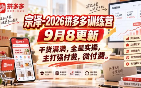 宗泽2026拼多多训练营9月8日更新，强付费微付费实操课