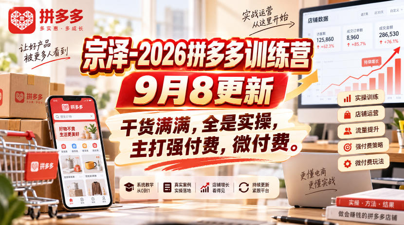宗泽2026拼多多训练营9月8日更新，强付费微付费实操课