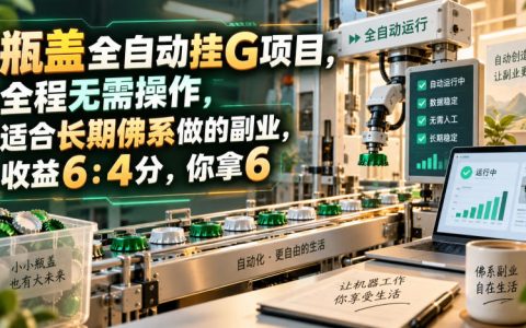 瓶盖自动化G机副业项目揭秘，微信扫码红包日结6:4分成，零门槛长期可做