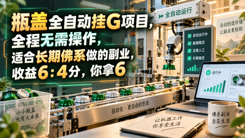 瓶盖自动化G机副业项目揭秘，微信扫码红包日结6:4分成，零门槛长期可做