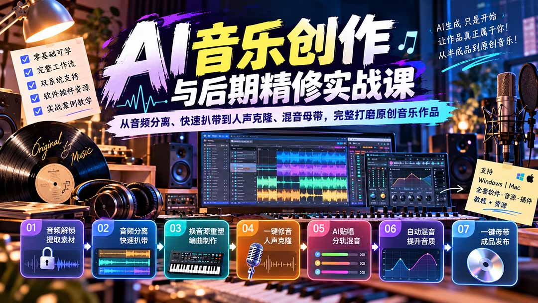 AI音乐转原创实战：音频分离扒带+人声克隆混音母带全流程