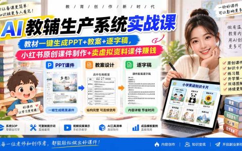 AI教辅生产系统实战课｜教材一键生成PPT教案逐字稿，小红书课件制作变现