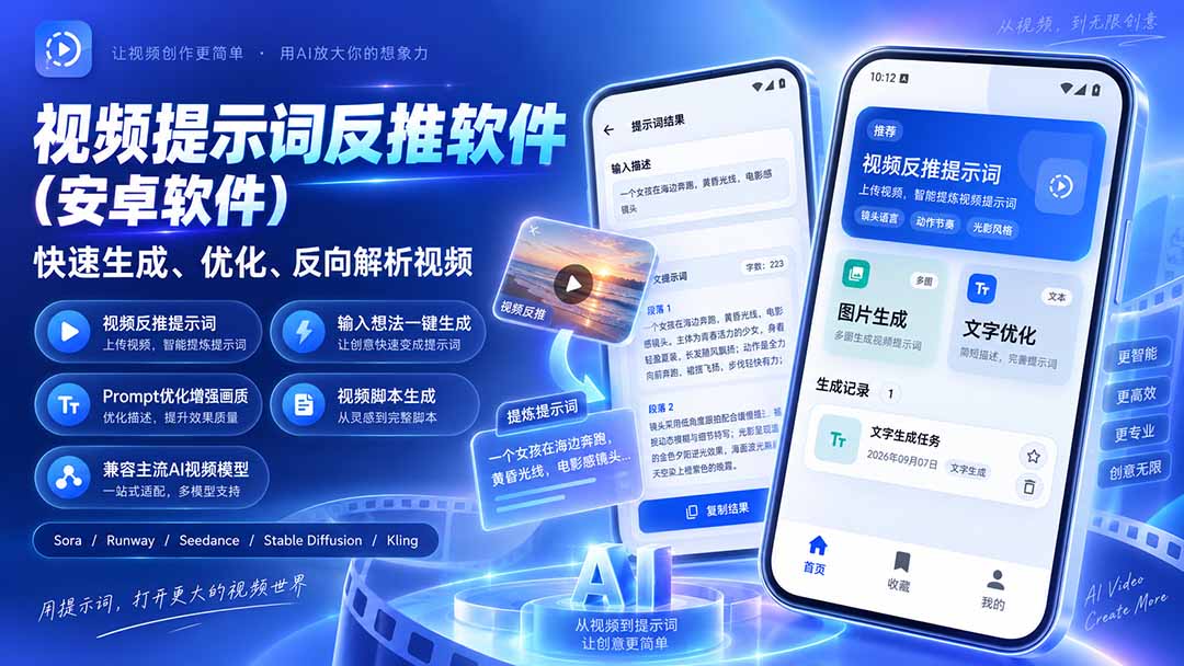 视频提示词反推软件安卓版，AI视频Prompt生成优化工具
