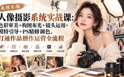 人像摄影系统实战课：色彩构图布光+镜头引导+PS精修调色与自媒体运营