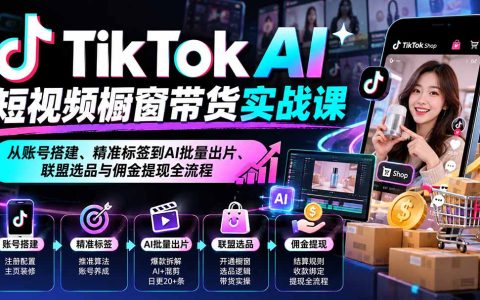 TikTok AI短视频橱窗带货实战：账号搭建+精准标签+AI批量出片+联盟选品提现全流程