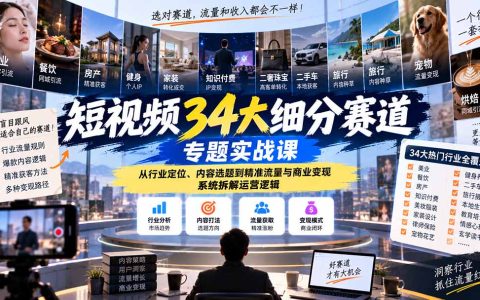 34大细分赛道短视频实战课：行业定位选题引流变现全拆解