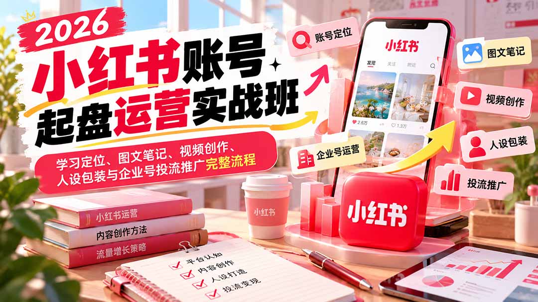 2026小红书运营实战班：账号定位图文视频人设包装与企业号投流全流程