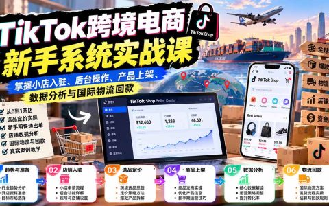 TikTok跨境电商新手实战：小店入驻后台操作与选品上架数据分析物流回款