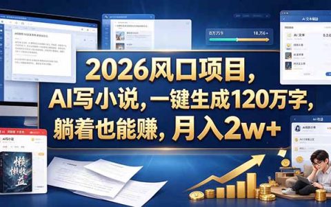2026风口项目：AI写小说一键生成120万字，变现2w+