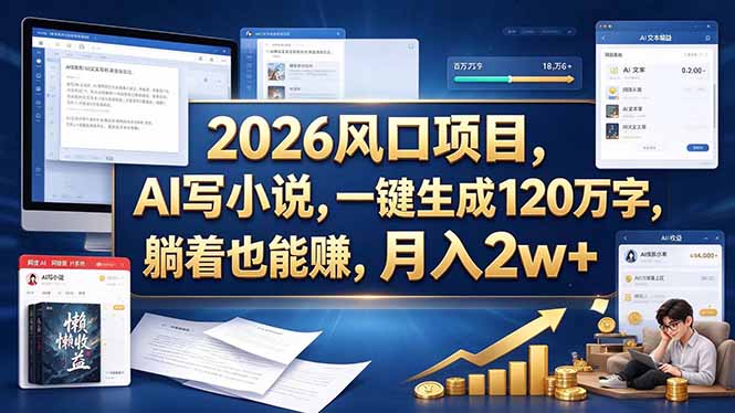 2026风口项目：AI写小说一键生成120万字，变现2w+