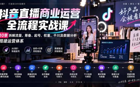 抖音直播运营全流程实战课：流量起号权重千川数据分析