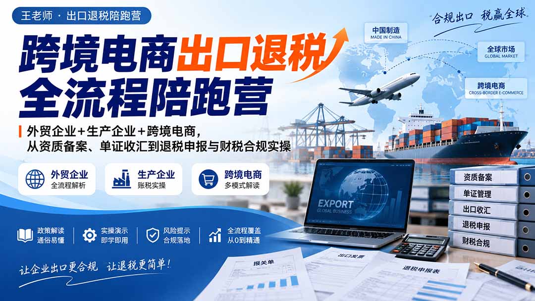 跨境电商出口退税全流程陪跑营｜外贸生产跨境电商退税申报财税合规实操