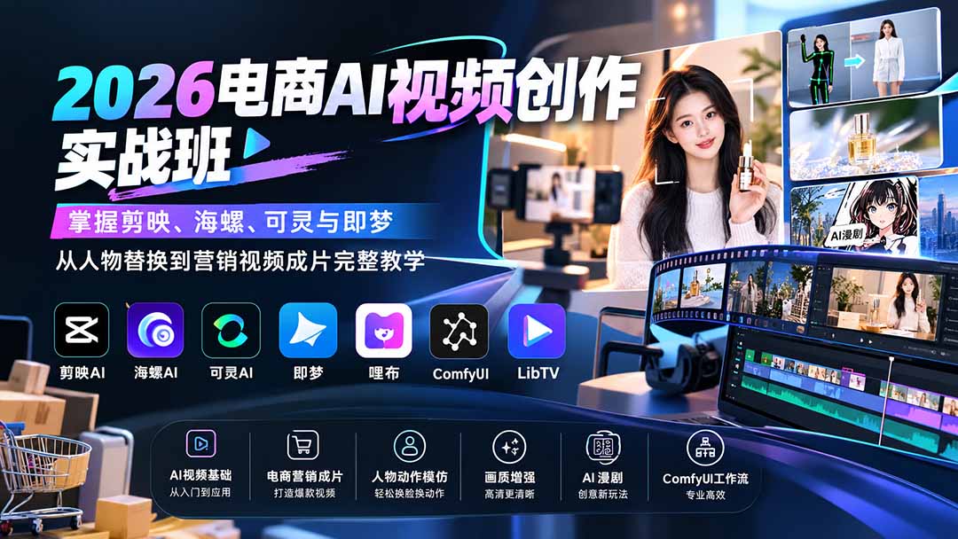 2026电商AI视频实战：剪映海螺可灵即梦+ComfyUI营销成片