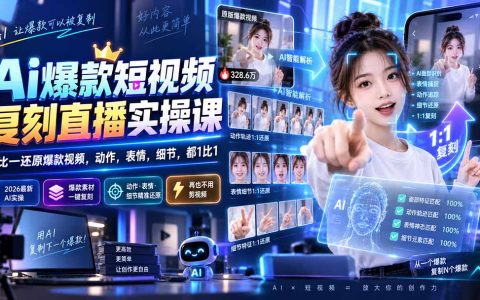2026最新AI爆款短视频复刻实操课，一比一还原直播动作表情细节，新手不用剪视频