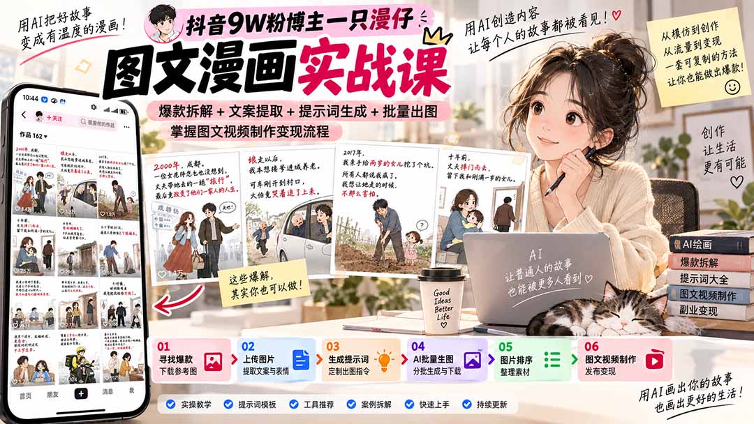 抖音9W粉博主一只漫仔图文漫画课：AI爆款拆解+批量出图变现