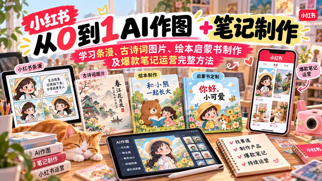 2026小红书AI内容创作从0到1：条漫古诗词绘本启蒙书制作与爆款笔记运营