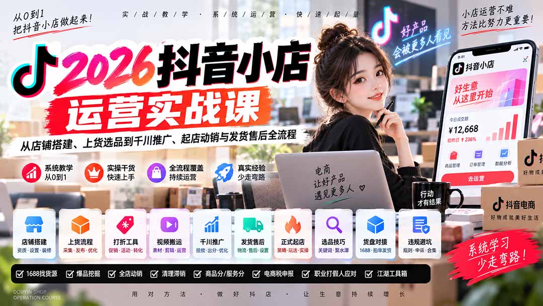 2026抖音小店运营实战课：从搭建上货选品到千川推广起店动销全流程