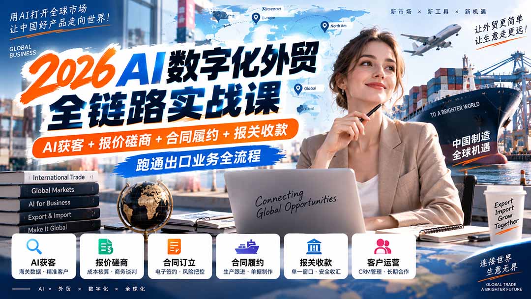 2026AI数字化外贸全链路实战：AI获客报价合同报关收款