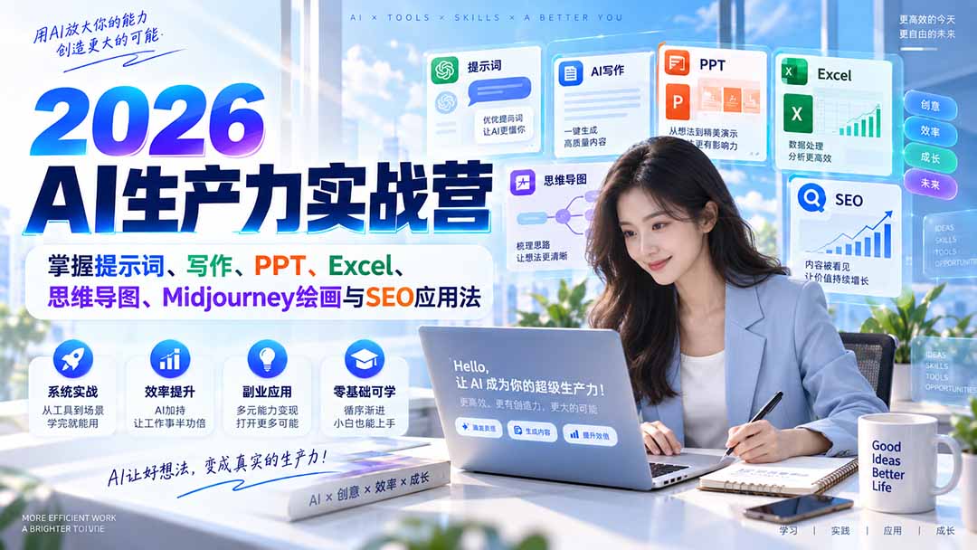 2026AI生产力实战营：提示词+写作+PPT+Excel+Midjourney绘画与SEO应用