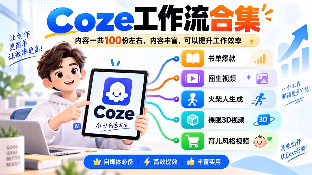 Coze工作流合集100步骤份：剪映小助手+图生视频，自媒体效率翻倍