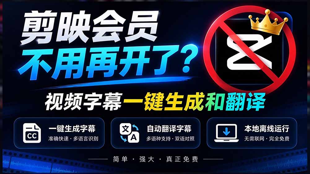剪映会员不用开了！字幕大师一键生成字幕+翻译，本地离线免费