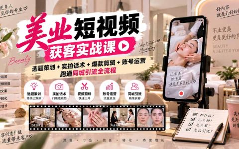 美业短视频获客实战课：选题策划+实拍话术+爆款剪辑+账号运营同城引流