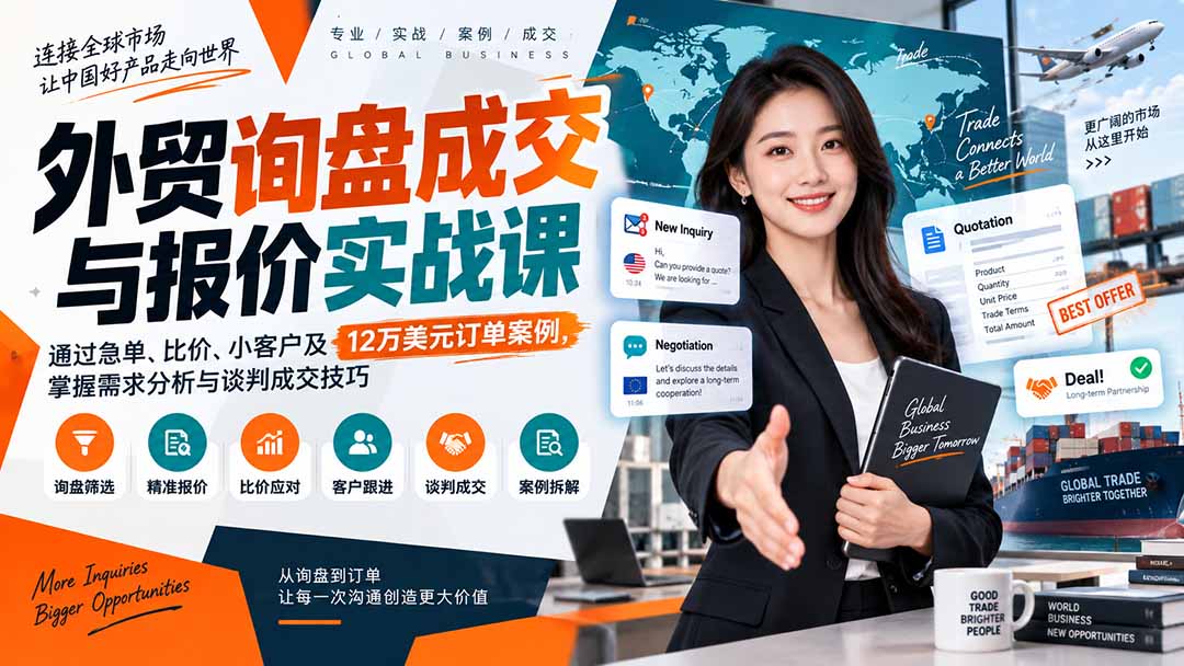 外贸询盘成交与报价实战课：急单比价小客户+12万美元订单谈判技巧