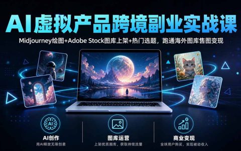 AI绘图跨境副业实战：Midjourney+Adobe Stock图库上架与选题变现课