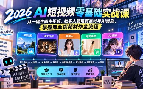 2026AI短视频实战课：零基础学一键生图生视频、数字人、电商素材与AI漫剧制作