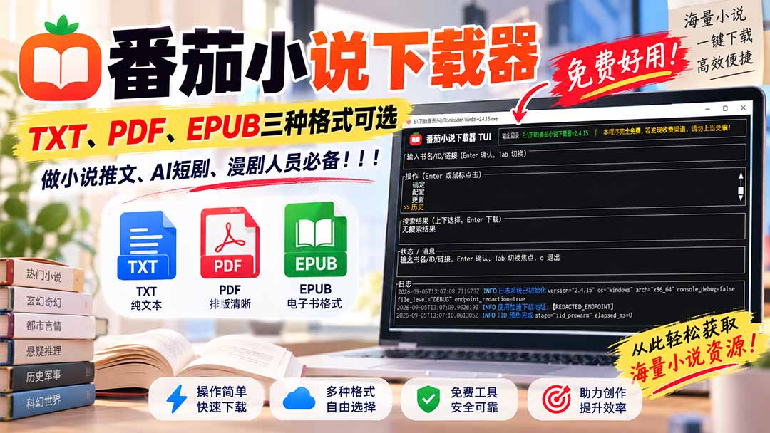 番茄小说下载器｜TXT/PDF/EPUB三种格式可选，小说推文AI短剧必备