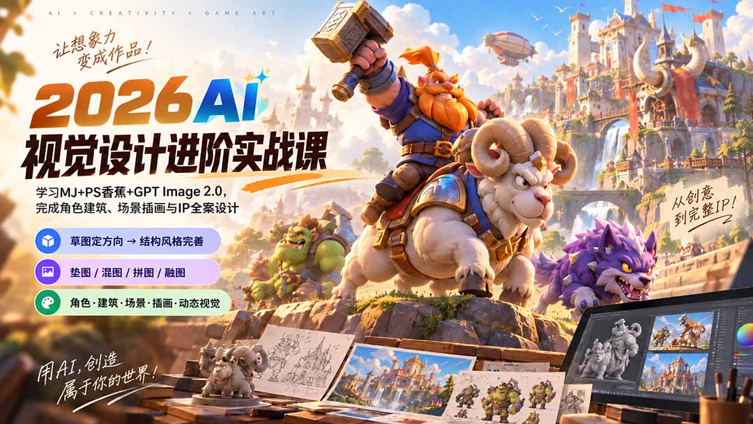 2026AI视觉设计实战：MJ+PS香蕉+GPT Image 2.0角色建筑IP全案