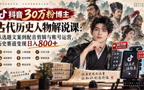 抖音古代历史人物解说课：选题文案配音剪辑与账号变现