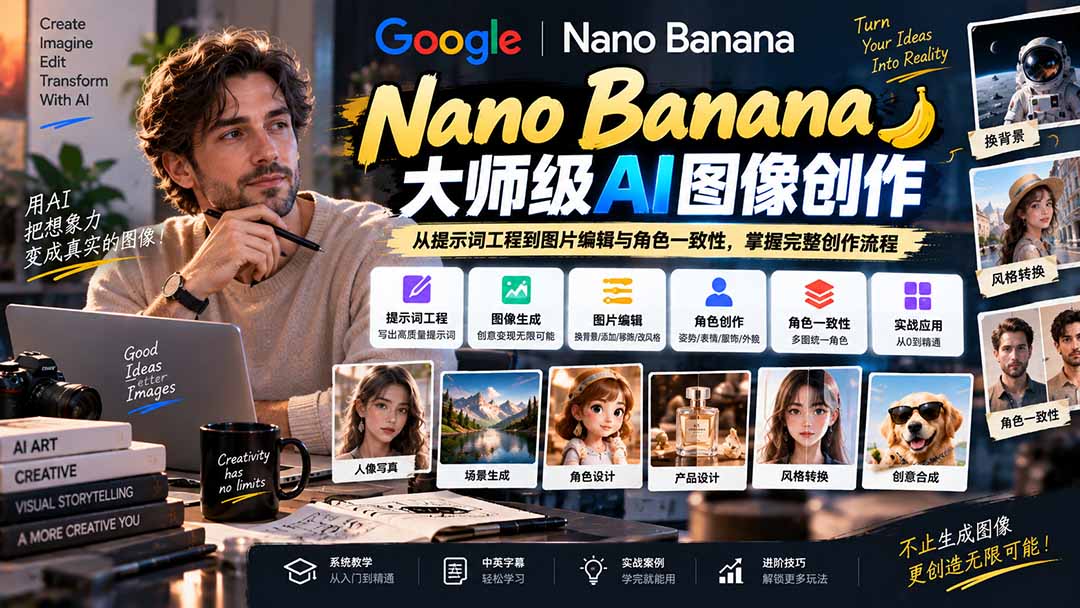 Nano Banana实战课:AI图像提示词工程与角色一致性图片编辑全流程 Nano Banana实战课:AI图像提示词工程与角色一致性图片编辑全流程