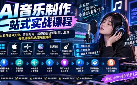 零基础AI音乐制作全套教程：修音扒带混音母带Suno完整流程