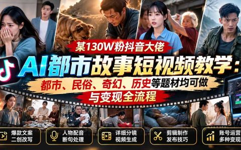 130W粉抖音大佬AI都市故事短视频教学：爆款文案二创+分镜生成+配音剪辑全流程