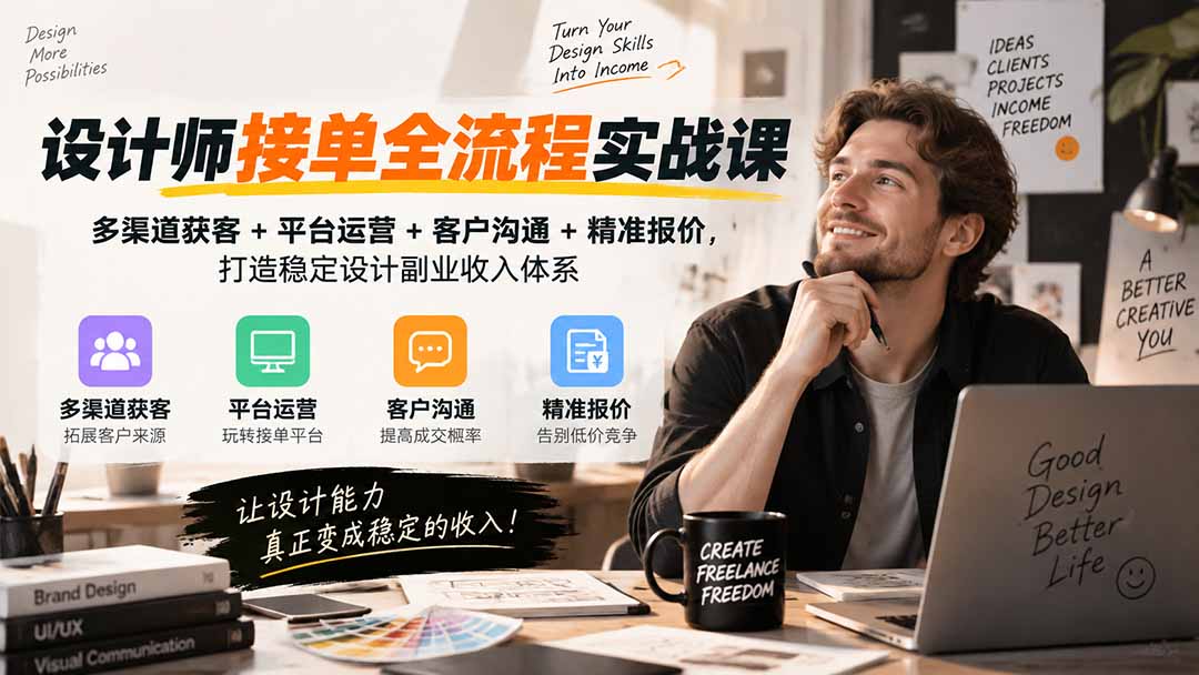 设计师接单全流程实战课｜多渠道获客+平台运营+沟通报价，打造稳定副业收入