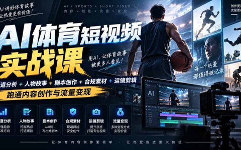 AI体育短视频教程：零基础剧本创作+版权处理+运镜剪辑变现