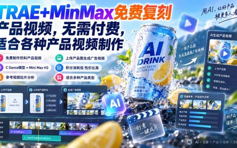 C Dance+MiniMax免费制作产品视频教程，低成本AI生成饮料广告