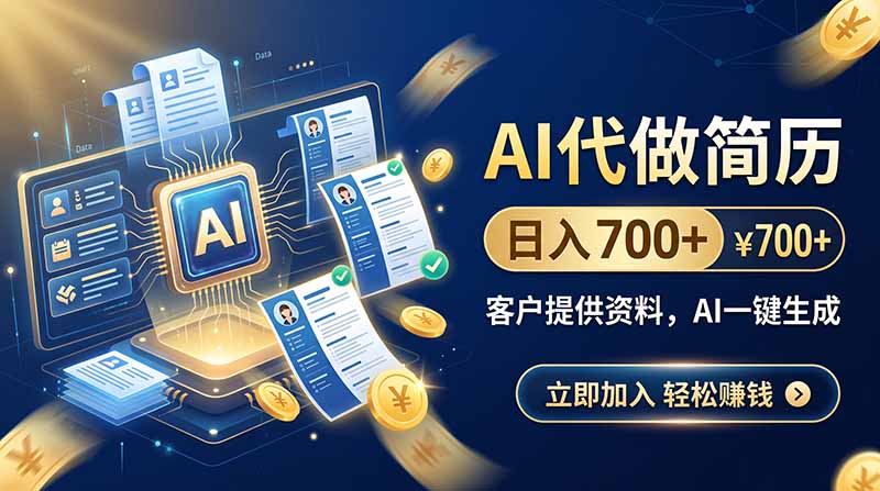 AI代做简历副业，变现700方法，用AI工具接单变现2万