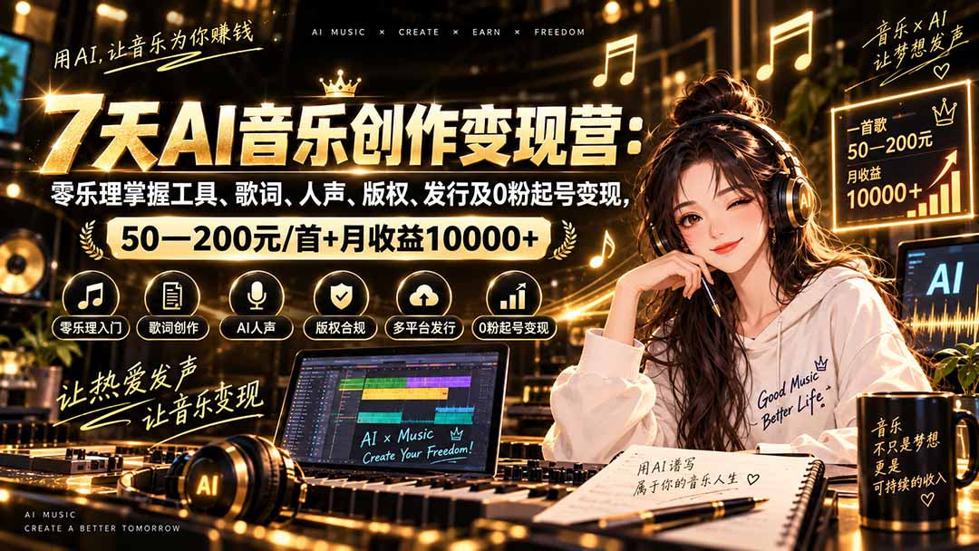 零乐理AI音乐创作变现实战：SUNO与X Studio全流程，0粉起号变现1W+