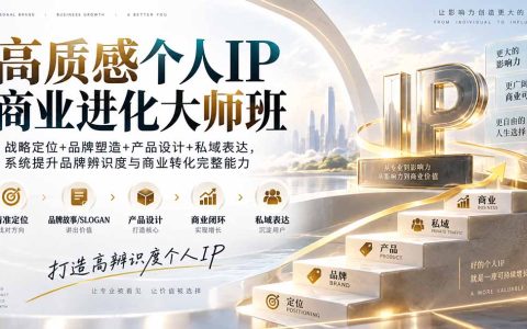 高质感个人IP商业进化大师班：差异化定位+品牌塑造+产品设计+私域发圈，系统提升辨识度与商业转化