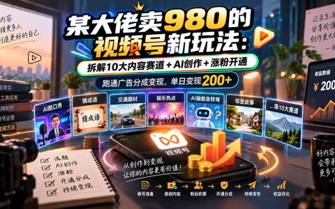 视频号分成计划10大内容赛道+AI创作涨粉开通广告分成变现