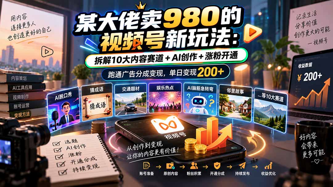 视频号分成计划10大内容赛道+AI创作涨粉开通广告分成变现 视频号分成计划10大内容赛道+AI创作涨粉开通广告分成变现