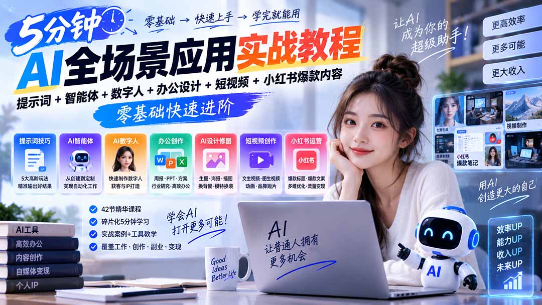 AI提示词+智能体+数字人+办公设计+短视频+小红书爆款实战教程