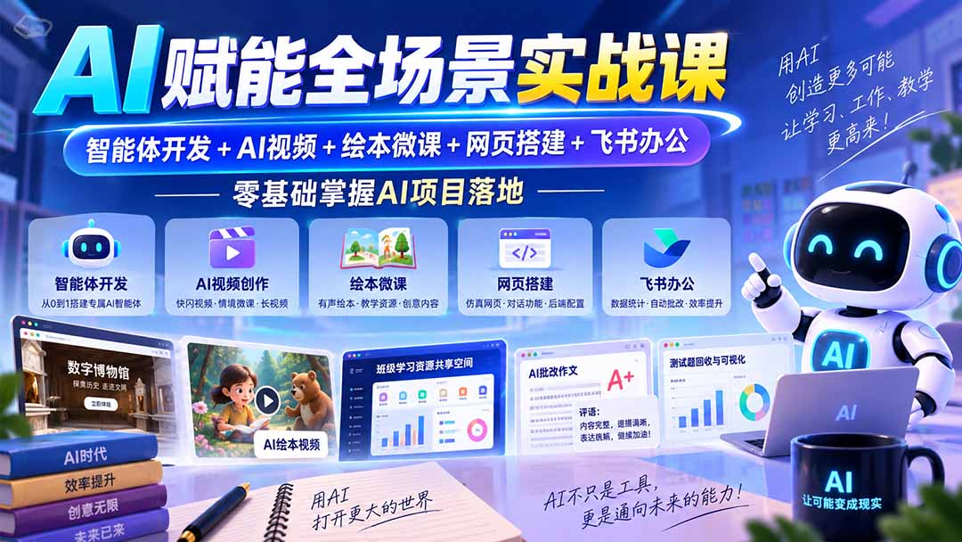 AI智能体开发+AI视频绘本微课+飞书办公网页搭建实战课