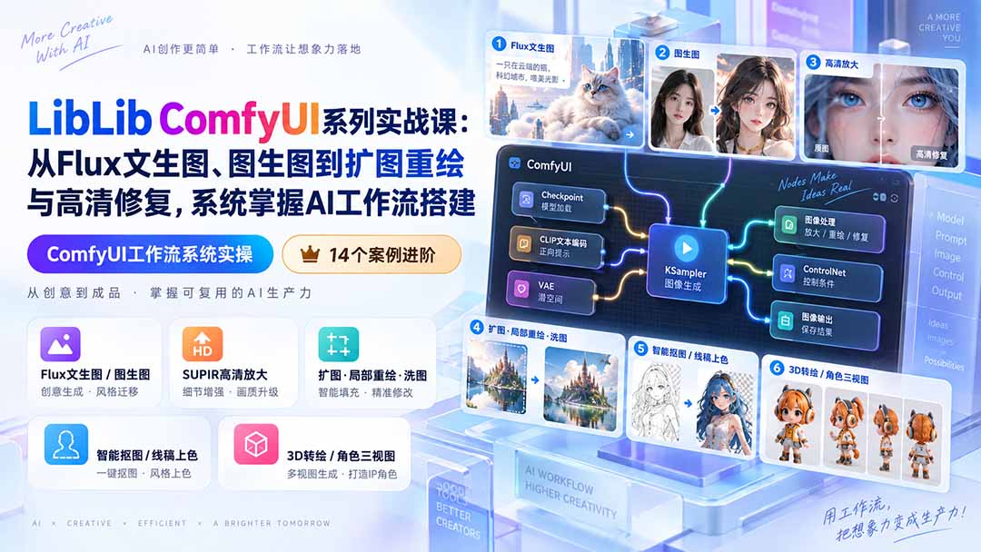 ComfyUI实战：Flux文生图图生图扩图重绘与高清修复全流程