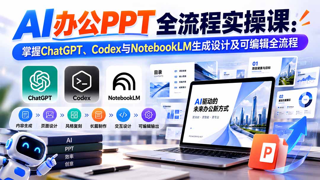AI PPT全流程实操：ChatGPT+Codex+NotebookLM生成可编辑PPT