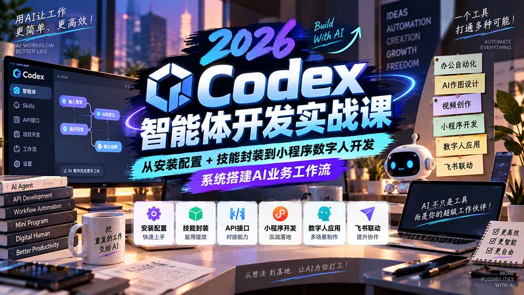2026Codex智能体开发实战：安装配置+技能封装+小程序数字人AI工作流