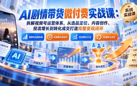 2026 AI剧情带货微付费实战课：视频号选品投流转化闭环