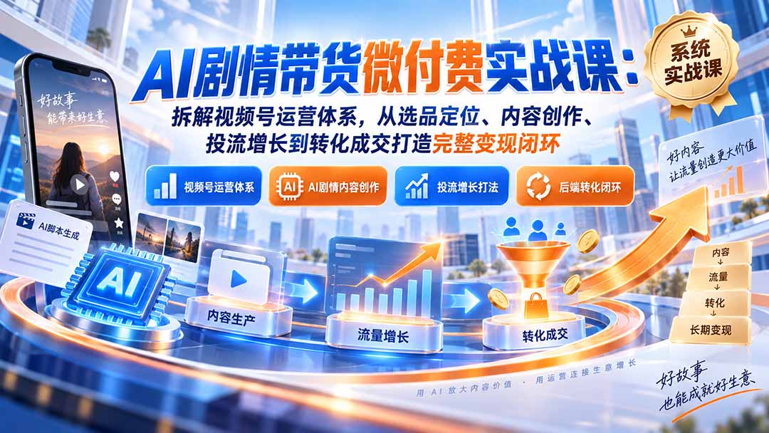 2026 AI剧情带货微付费实战课：视频号选品投流转化闭环